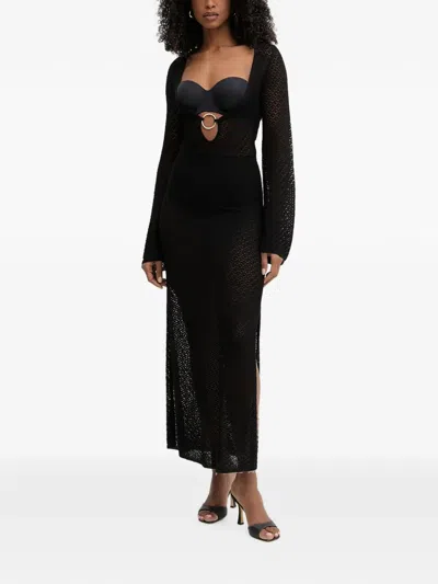 Bardot Bryn Crochet-knit Ring-detail Maxi Dress In Black