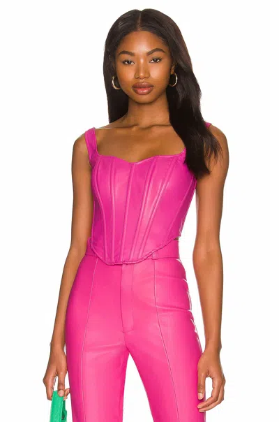 Bardot Bustier Faux Leather Corset Top In Fuchsia In Pink
