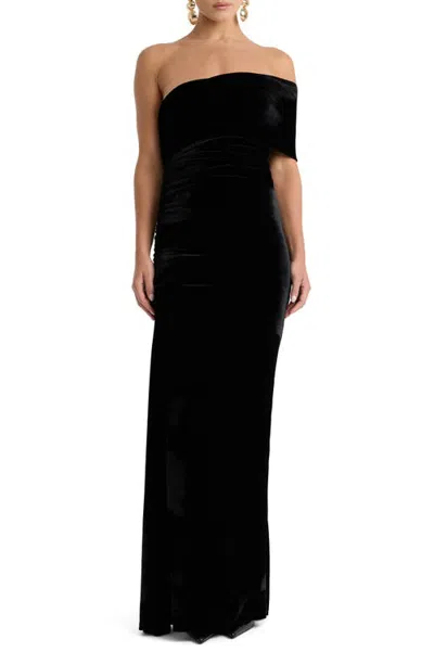 Bardot Calia Velour Off The Shoulder Maxi Dress In Black
