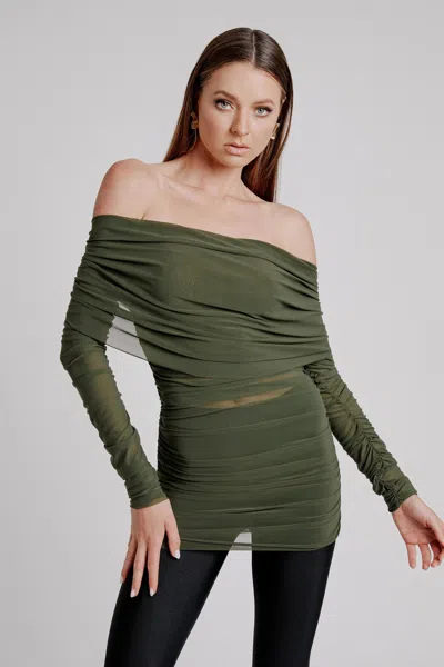 Bardot Camelia Mesh Top In Khaki