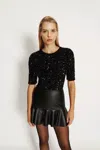 Bardot Cammie Short-sleeve Sequin Bodysuit In Black