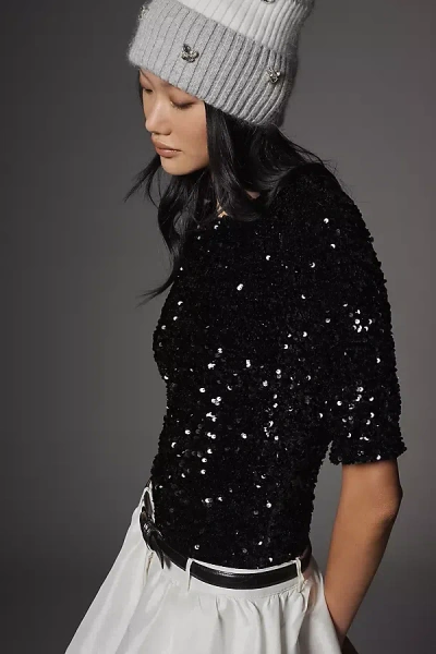 BARDOT CAMMIE SHORT-SLEEVE SEQUIN BODYSUIT