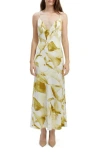 Bardot Capri Abstract Print Satin Slipdress In Green Floral