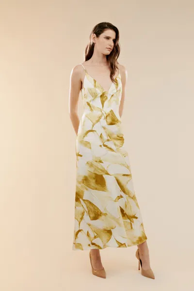 Bardot Capri Abstract Print Satin Slipdress In Green Fl