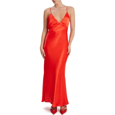 Bardot Capri Satin Cocktail Slipdress In Fire Red