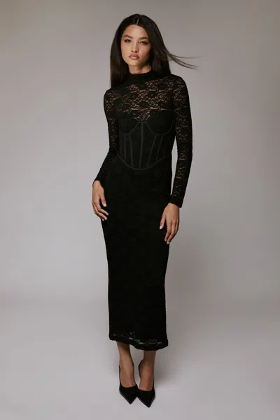 Bardot Carmen Lace Corset Midi Dress In Black