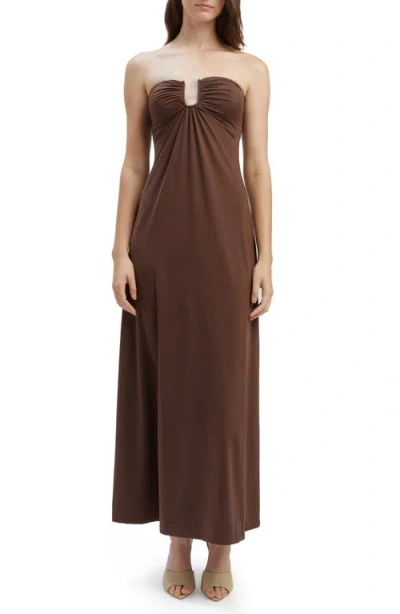 Bardot Carolena Strapless Midi Dress In Chocolate