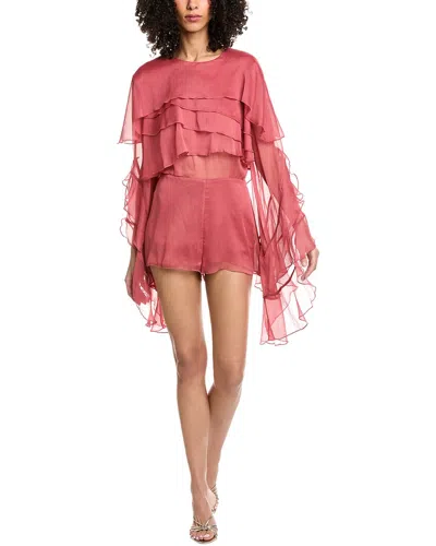 Bardot Carson Chiffon Sheer Ruffle Caped Exaggerated Sleeves Romper In Purple