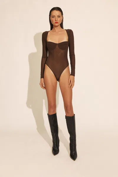 Bardot Carter Mesh Bodysuit In Brown