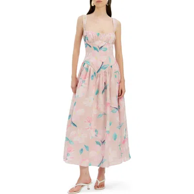 Bardot Cartia Cotton Structured Corset Detailing Midi Dress In Pink