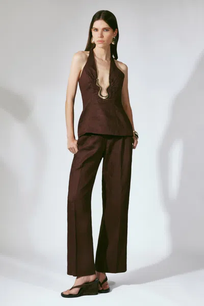 Bardot Cavarly Linen Halter Top In Burgundy