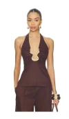 Bardot Cavarly Linen Halter Top Chocolate In Brown