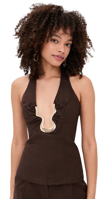 Bardot Cavarly Linen Halter Top Chocolate In Multi