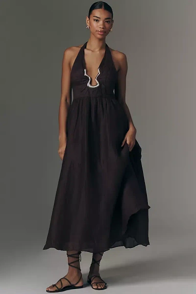 Bardot Cavarly Ramie Halter Maxi Dress In Black