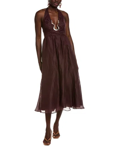 Bardot Cavarly Ramie Halter Midi Dress In Brown