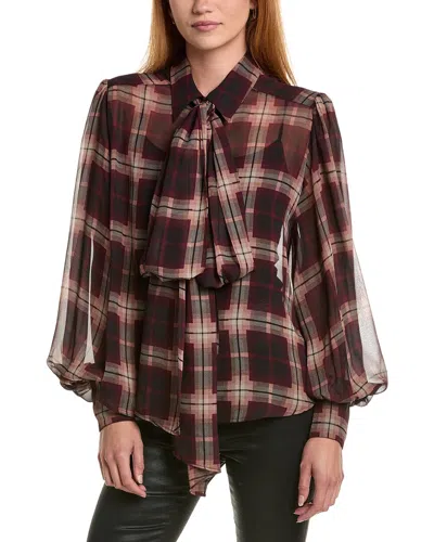 Bardot Cecile Tie-neck Top In Burgundy Check