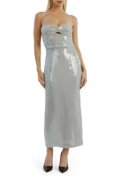 Bardot Cerise Sequin Cutout Strapless Dress In Grey