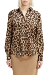 Bardot Classic Leopard Satin Button-up Shirt In Leopard