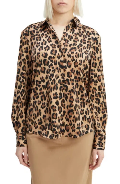 Bardot Classic Leopard Satin Button-up Shirt