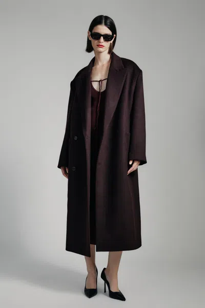 Bardot Classic Oversized Coat In Deep Plum