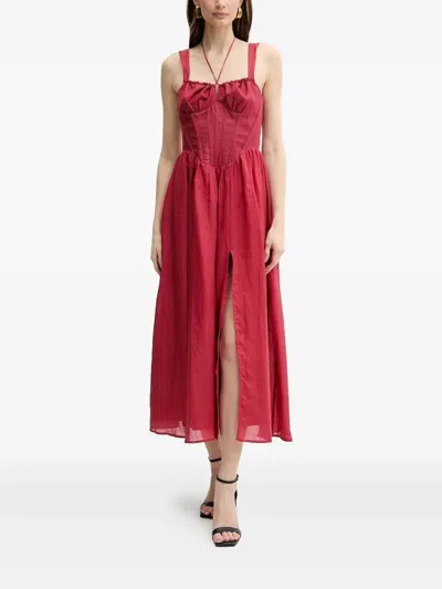 Bardot Corset-detail Dress In Red