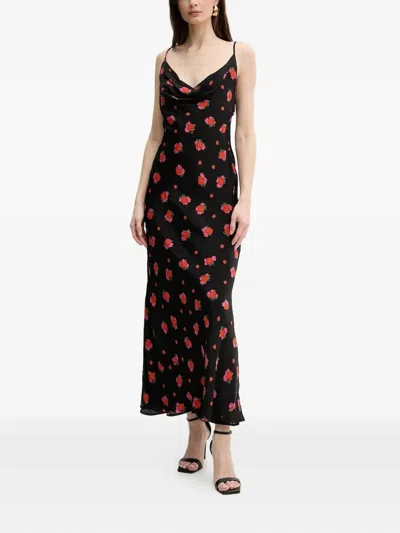 Bardot Cowl-neck Floral-print Midi Dress In Black