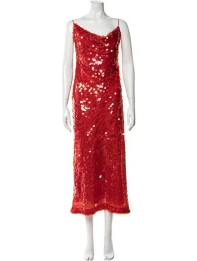 Pre-owned Bardot Cowl Neck Midi Length Dress In Red
