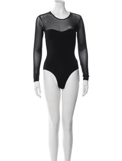 Pre-owned Bardot Crew Neck Long Sleeve Bodysuit In Black