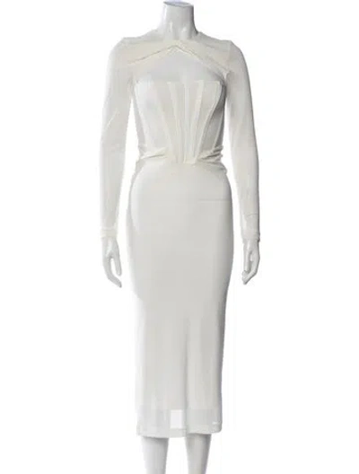 Pre-owned Bardot Crew Neck Midi Length Dress In White