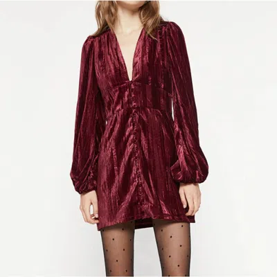 Bardot Crinkle Velour Mini Dress In Burgundy