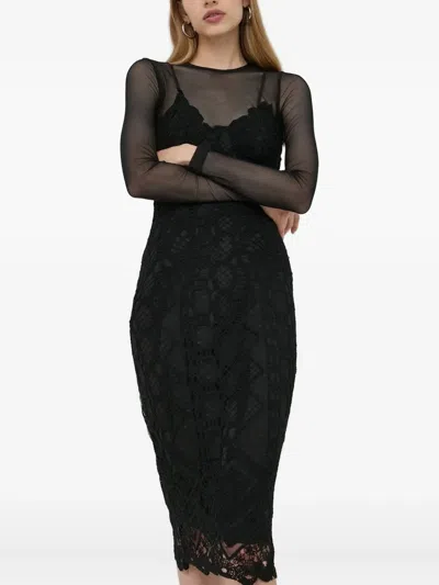 Bardot Crochet-lace Midi Dress In Black