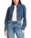 Bardot Crop Denim Bomber Jacket In Blue