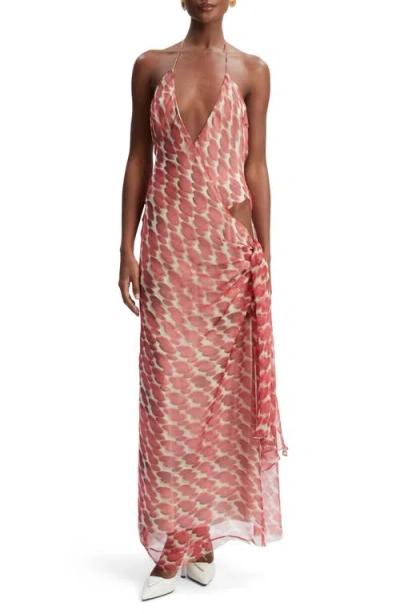 Bardot Cyrel Print Plunge Halter Chiffon Maxi Dress In Red Spot