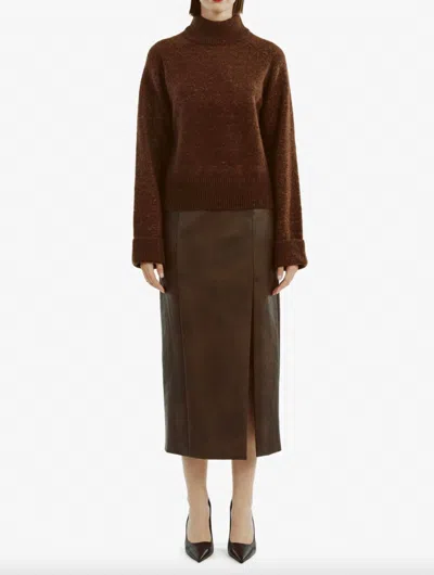 Bardot Dante Faux Leather Midi Skirt In Dark Chocolate