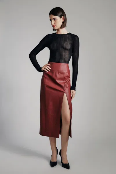 Bardot Dante Vegan Leather Midi Skirt In Deep Red
