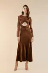 Bardot Daring Satin Midi Dress In Chocolate
