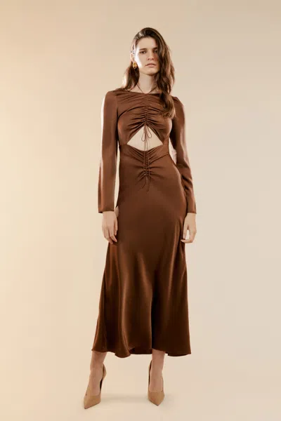 Bardot Daring Satin Midi Dress In Chocolate
