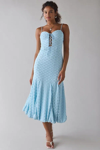 Bardot Delaney Soft Blue Lace Bubble Hem Midi Dress In Soft Blue, Women's At Urban Outfitters