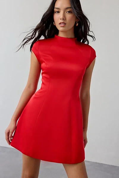 Bardot Delphi Hourglass Short Sleeve High Neck Mini Dress In Red, Women's At Urban Outfitters