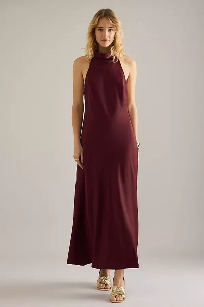 Bardot Delphina Halter Open-back Dress In Burgundy