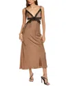 Bardot Lace Trim Cutout Satin Midi Slipdress In Gold