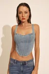 Bardot Denim Corset Bustier In Vintage
