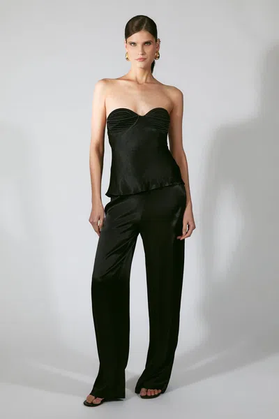 Bardot Devin Midi Rise Satin Pant In Black