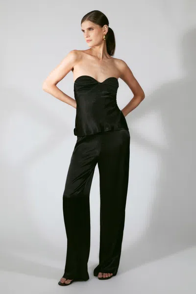 Bardot Devin Strapless Satin Top In Black