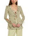 Bardot Dhalia Stripe Frill Tie Front Top In Green