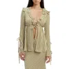 Bardot Dhalia Stripe Frill Tie Front Top In Green Stripe