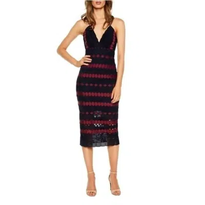 Bardot Diamond Lace Crochet Sheath Cocktail Midi Dress In Red