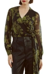 Bardot Diana Floral Georgette Wrap Top In Green Flo