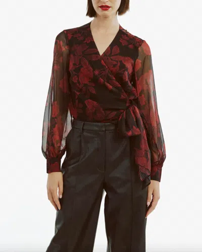 Bardot Diana Floral Georgette Wrap Top In Red Floral