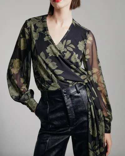 Bardot Diana Wrap Top In Green Floral In Black